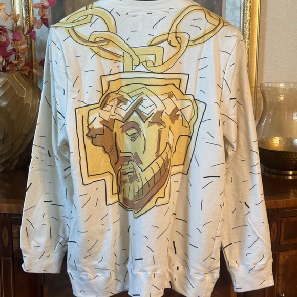 Yellow Hook Yellow Jesus Print Dashed Crewneck Art Sweatshirt - Picture 3 of 6